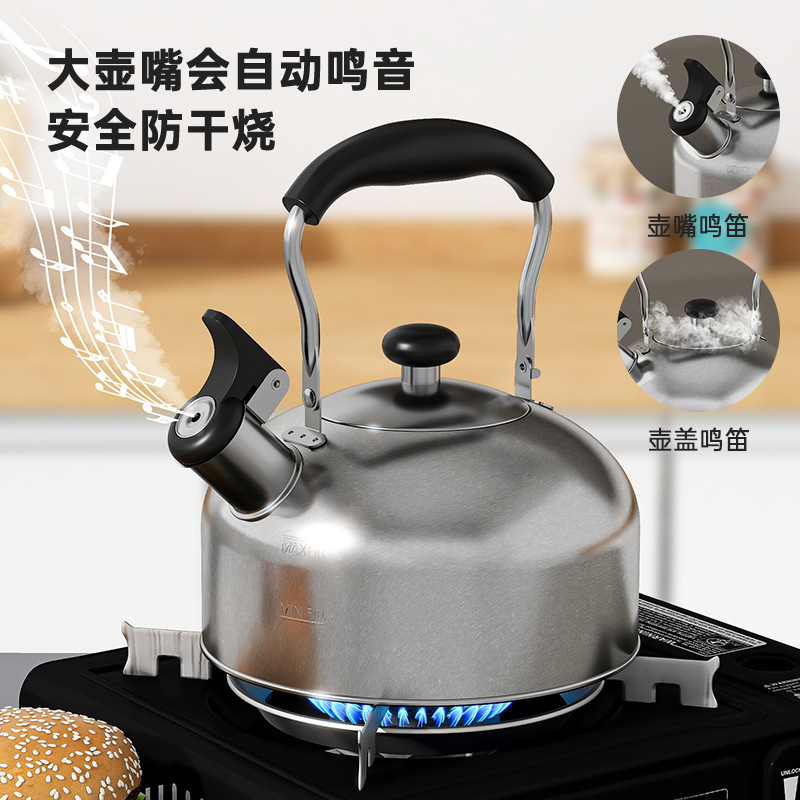 Hervidor de acero inoxidable para acampar al aire libre, hervidor que produce sonido, hervidor doméstico de gran capacidad, cocina de inducción de fondo plano, estufa de gas