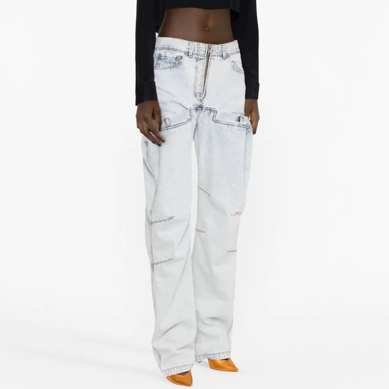 Nanyou women's clothing designer new wholesale fashion low waist jeans adjustable trouser leg straight pants