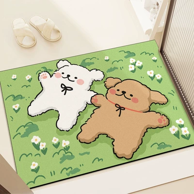 Avtomobil döşəmə paspasları – Household Wear-resistant Easy-to-care Carpet - two-dogs-lying-on-the-grass-4060cm