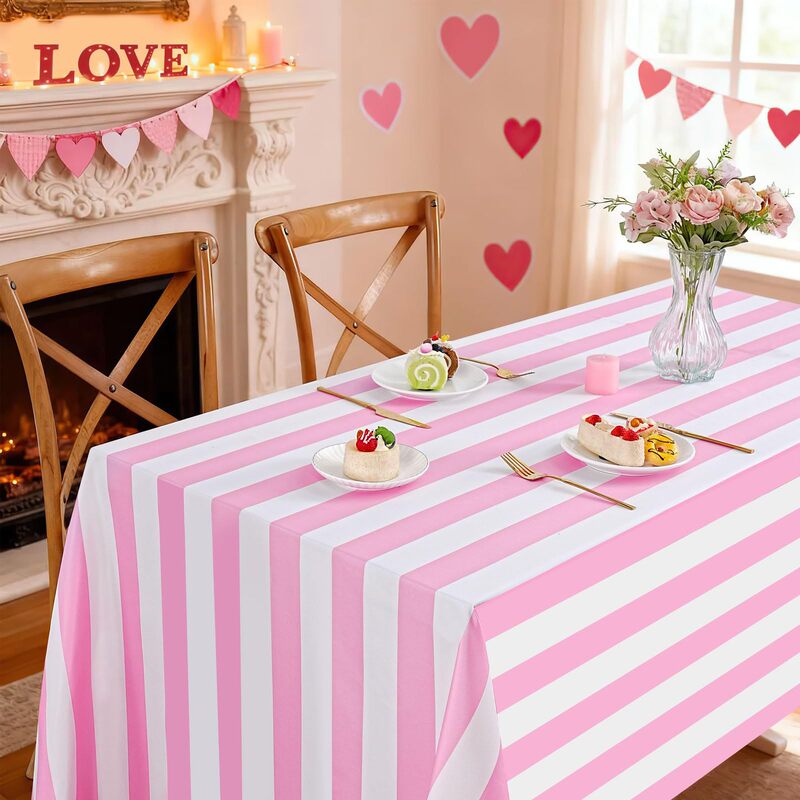 Cross-Border Foreign Trade Amazon Pink and White Striped Waterproof Tablecloth Digital Printing Creative Gift Removable and Washable Factory Direct Sale