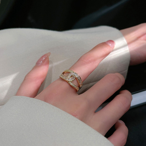 Temperament zircon open ring female niche design high-end light luxury index finger ring ins 2024 new trend