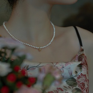 One Bead Pendant Natural Pearl Necklace 14K Gold Retro Fashion Stacked Elegant Elegant Gift