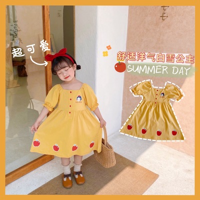 2021 summer new pattern girl Snow White Apple Dress Short sleeved square neck Princess Dress