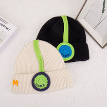 冬季潮牌個性保暖毛線刺綉耳機造型針織帽秋冬戶外騎行護耳套頭帽