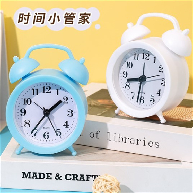 Cartoon Alarm Clock Creative Bedroom Bedside Small Alarm Clock Living Room Digital Plastic Clock Student Double Bell Decorative Small Table Clock