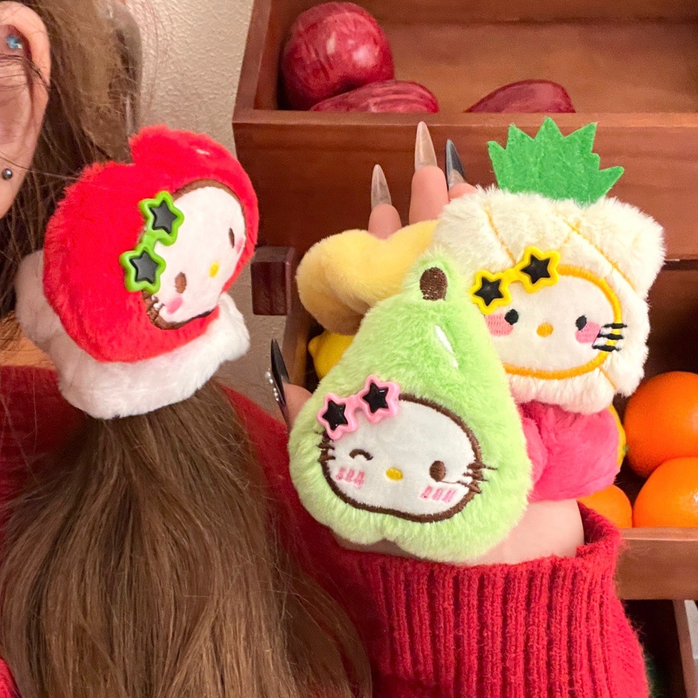 Creativa fruta gatito muñeca intestino anillo de cabello chica muñeca diversión joyería de cabello detrás de la cabeza de la cola de caballo joyería de cabello