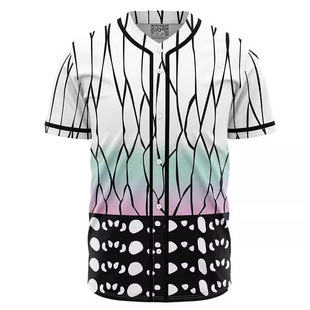 2024 New European and American Men's Foreign Trade 3D Printing Summer Hem Button Loose Baseball Uniform Short-sleeved T-shirt Men's Summer