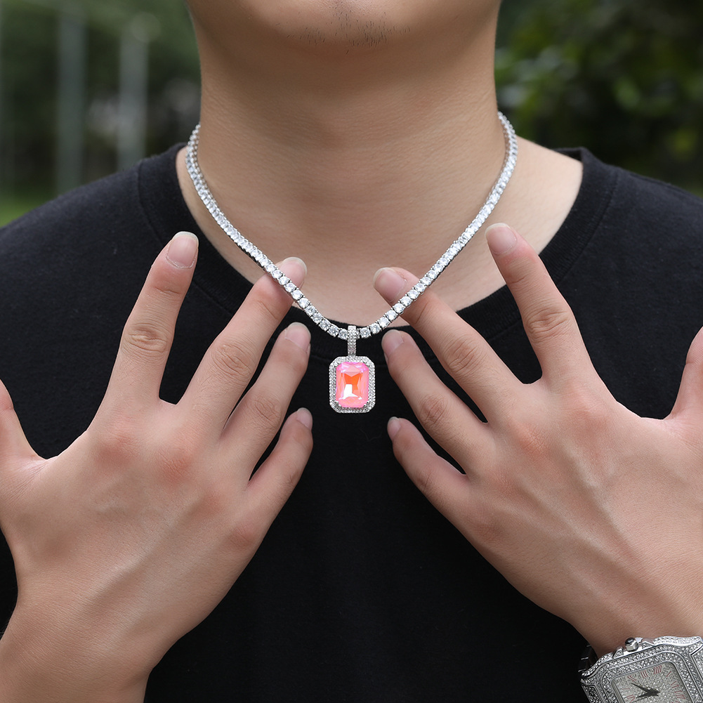Mode Geometrisch Kupfer Inlay Künstliche Edelsteine Männer Halskette Mit Anhänger display picture 3