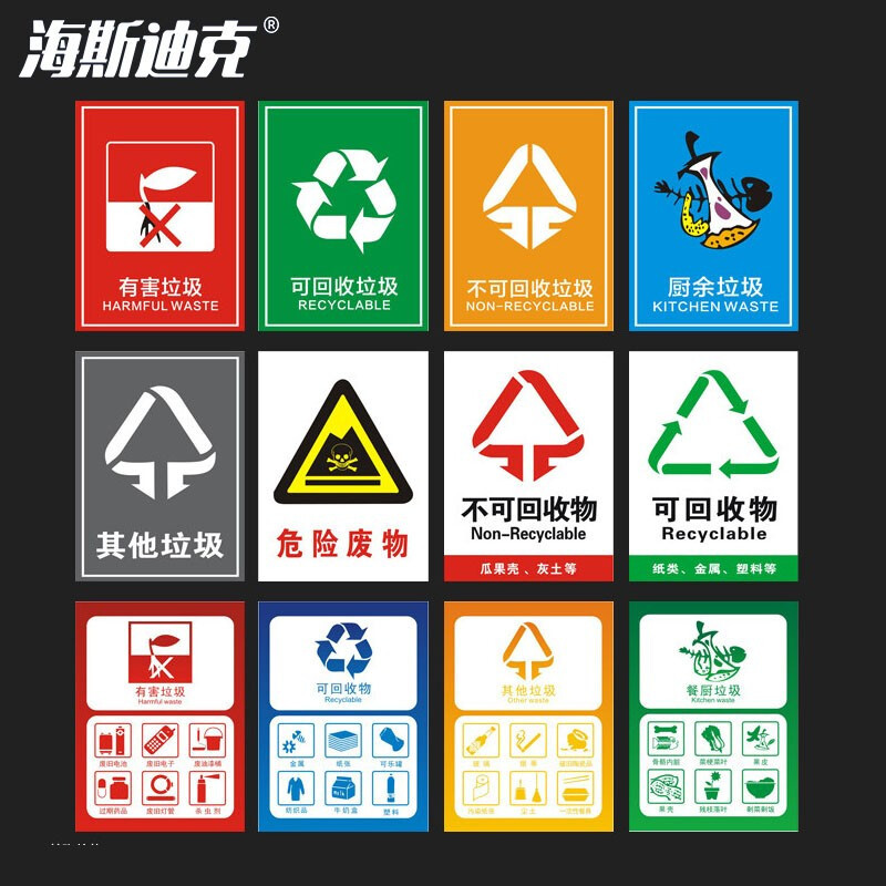 海斯迪克 HK-5146 垃圾标签贴 垃圾桶分类标识贴纸 高清写真垃圾