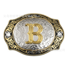 金色字母皮带扣银间金双色外贸平滑扣ABC到Z