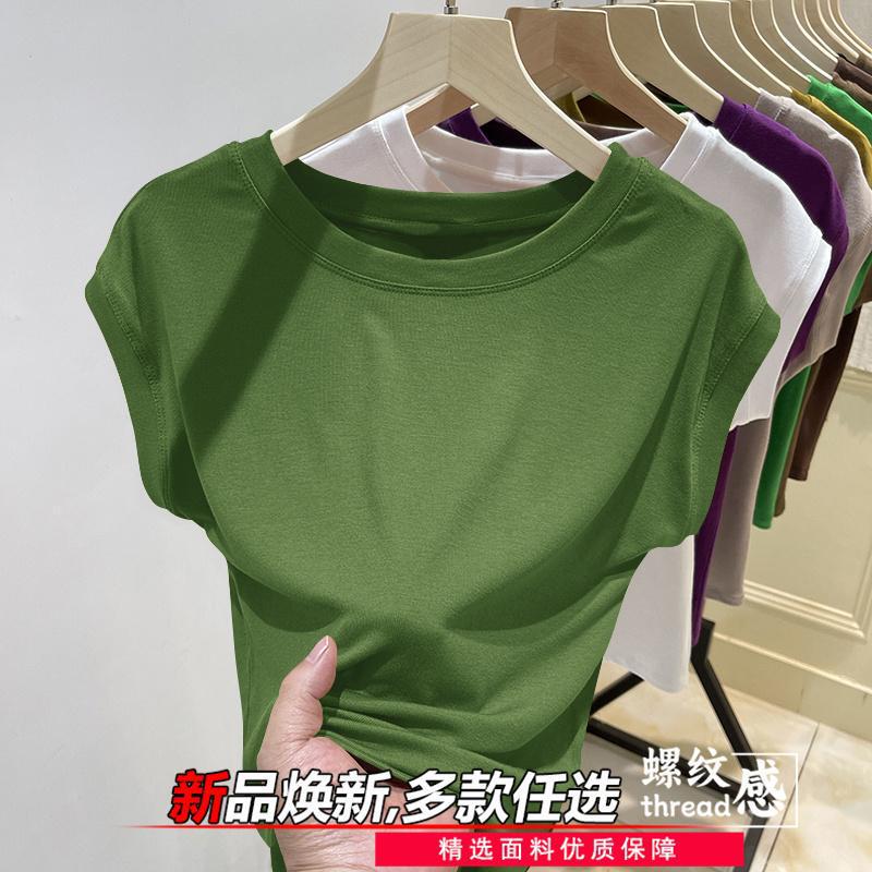 Ice Silk Women's Short-Sleeve Slim Fit Flutter Sleeve Stretch Top 2025 New Style Petite Chic Tight-Fitting Half-Sleeve Summer