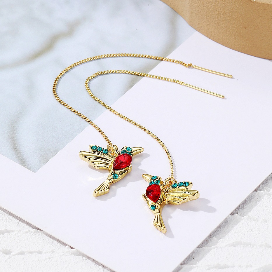 hot accessories Long high end pearl earrings Zircon crystal bee earrings Colorful bird earrings_voghion.com