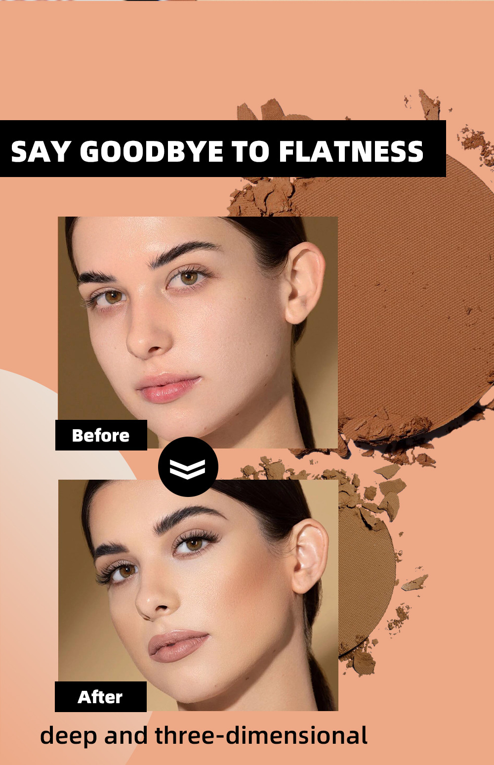 QIBEST cross-border matte contouring powder is not easy to smudge, contour contour powder, shadow and nose shadow powder, facial makeup undefined