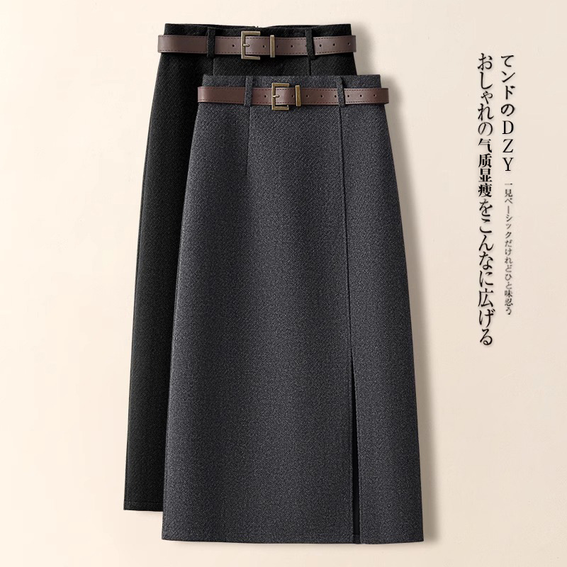 高级感超好看灰色毛呢a字半身裙女秋冬2025新款直筒开叉a字包臀裙
