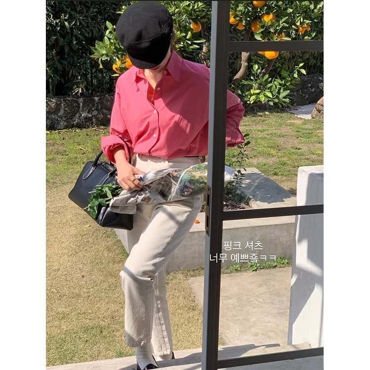 2025春季博主风树莓粉小众显瘦上衣韩版衬衫宽松百搭长袖衬衣女|undefined