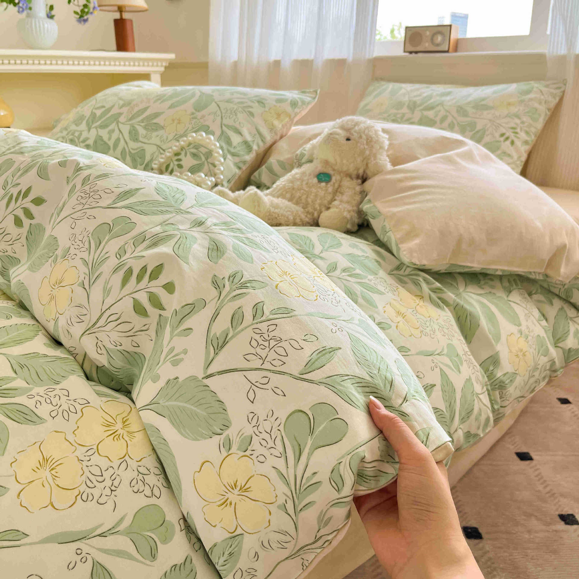 Cama de algodón de cuatro piezas, sábanas de cama de algodón, cama de cama de tres piezas, nuevo dormitorio, cama de cama de tres piezas