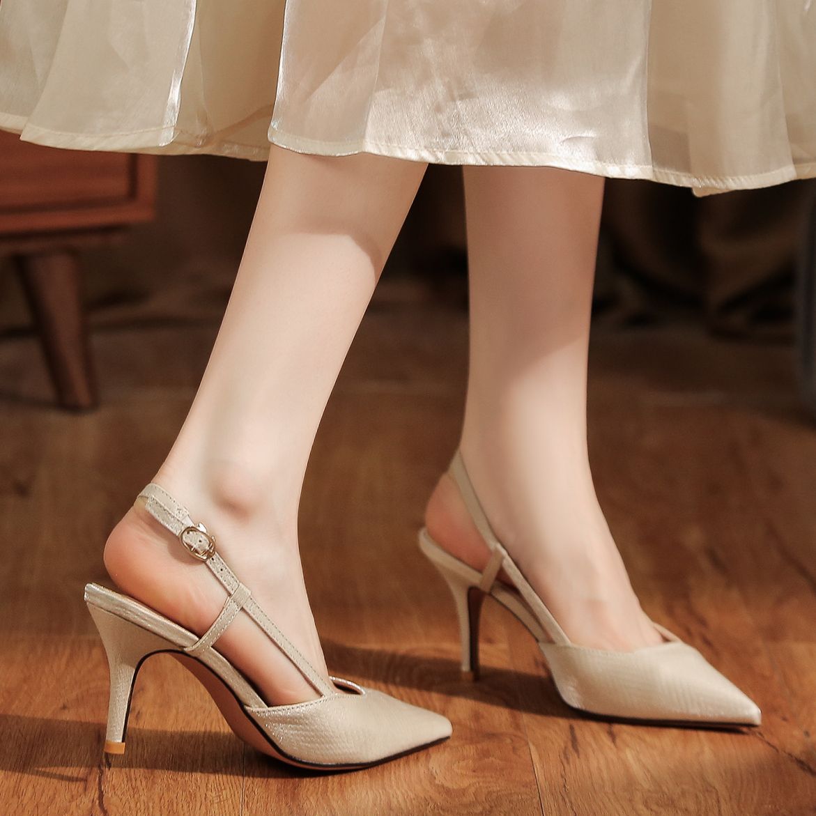 7755B Front Wrap Back Open Heel Sandals High Heels Elegant Commuting Versatile Daily Professional Temperament Women's_voghion.com