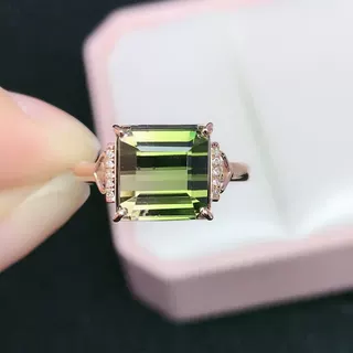 DIY厂家18K金镶嵌天然碧玺戒指 主石:3.95克拉