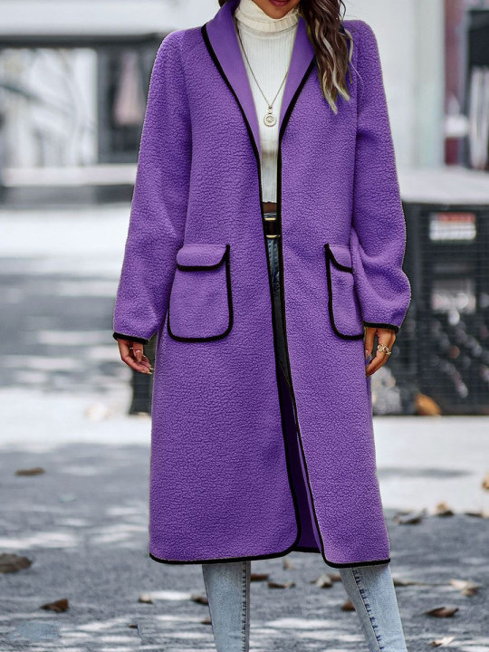 Abrigo Largo de Lana de Cordero para Mujer de Poliéster con Bolsillos para Invierno image 9