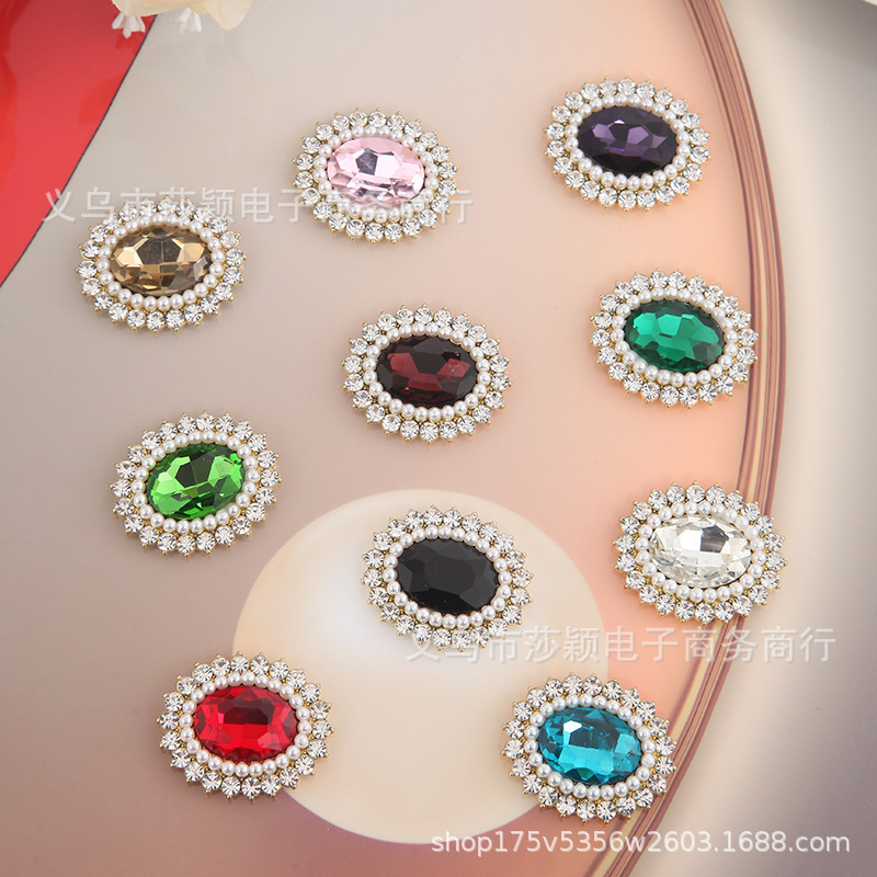 New Style Simple Jewelry Flower Plate Diamond Buckle Accessories Round Rhinestone Alloy Accessories High Quality Material Handmade Accessories