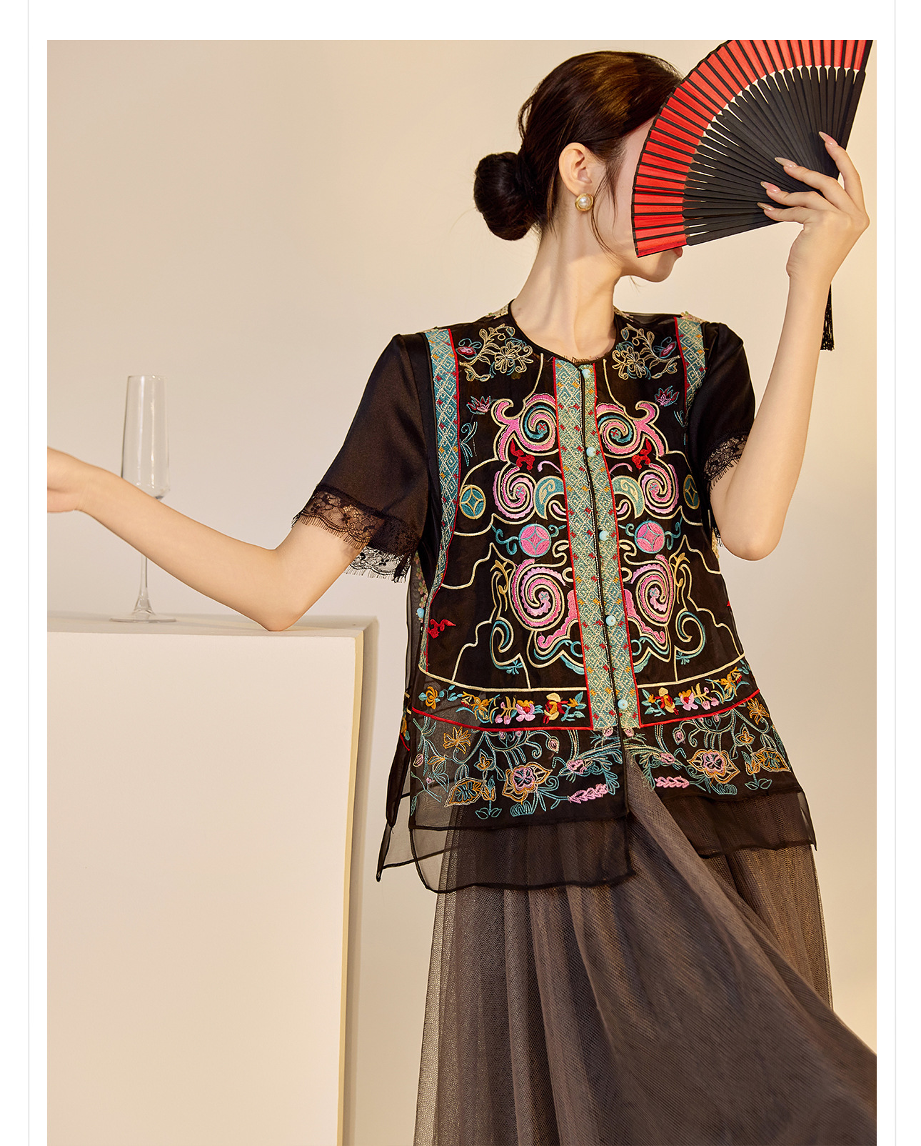 Áo vest cổ đứng phong cách retro Trung Hoa, thiết kế thêu, chất liệu tơ dâu tằm, mẫu ZX N4045 — Màu đen, Hồng mơ chi tiết 25