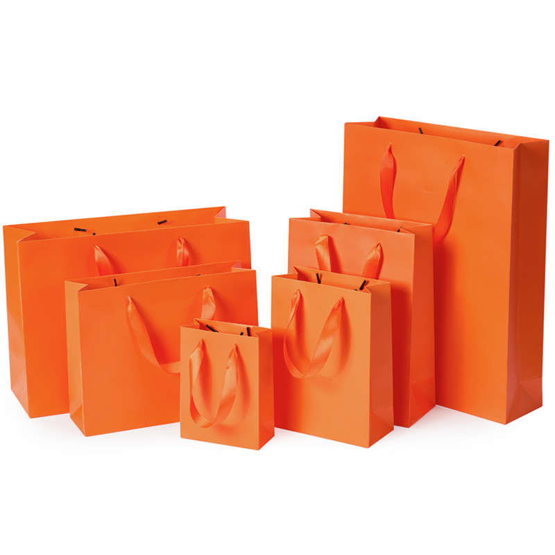 Wholesale Orange Gift Bags Paper Gift Pouches Paper Handheld Bags Fashion Shopping Bags Gift Wrapping Handkerchief Gift Bags