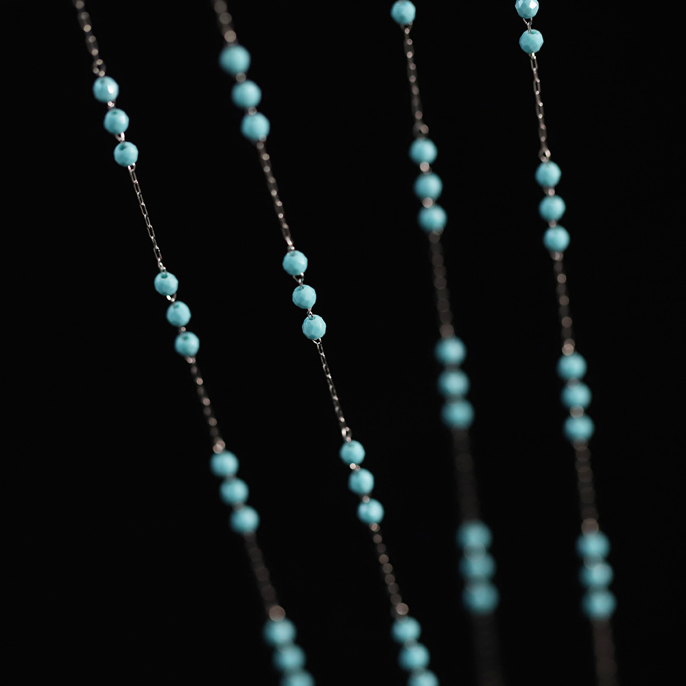 Blue Bead Butterfly Fringe Stainless Steel Necklace