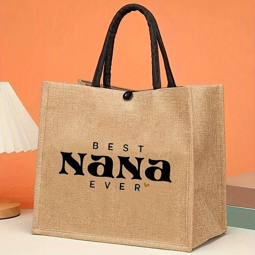 Nana printed letter linen tote bag, durable women's casual handbag, student office commuting linen bag, shopping bag