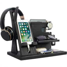 桌面木质创意手机充电支架多功能床头柜收纳架实木手机眼镜置物架