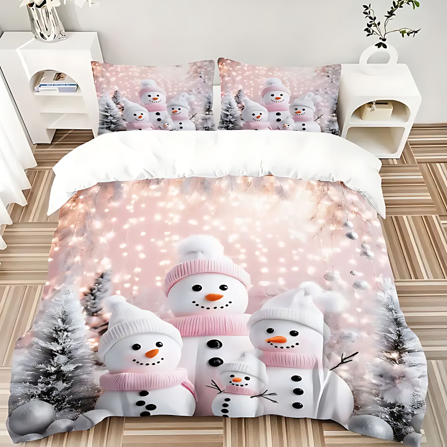 TEMU / JIT transfronterizo lindo pequeño muñeco de nieve patrón 3D impresión digital esponjosa cama cubierta