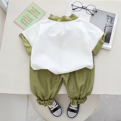 Boys' Tang suit short-sleeved children's  new summer clothes children's summer baby boy children's clothing one piece drop shipping