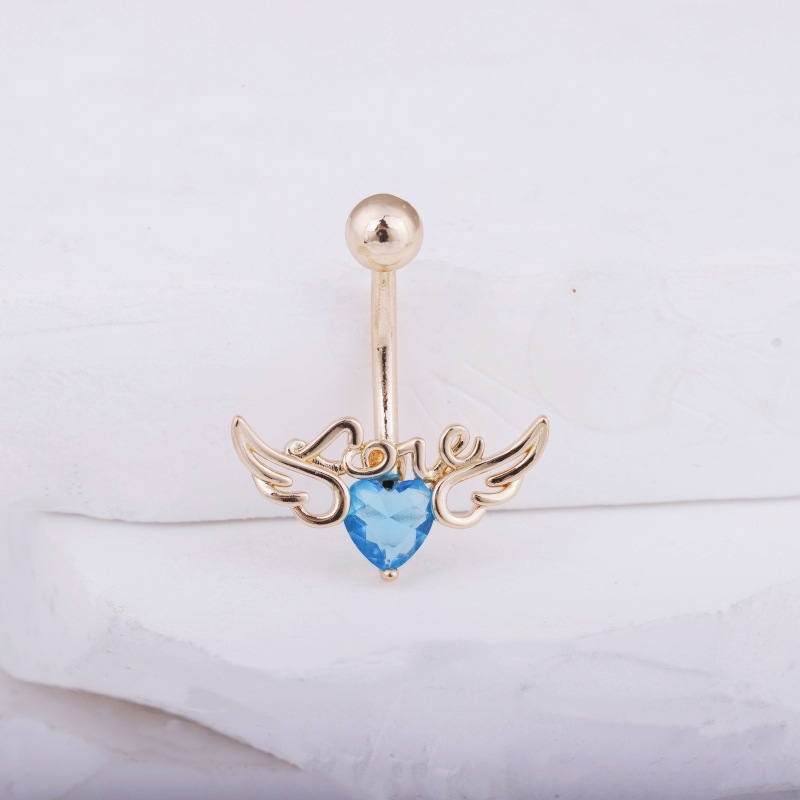 Angel Wings LOVE Letters Belly Button Ring Gold with White CZ Cubic Zirconia Navel Piercing Jewelry Wholesale detail image 10