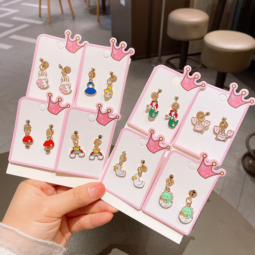 Children's Cartoon Pendant Alloy Earrings Student Baby No Piercing Ear Clips Painless Earrings Little Girls Earrings Wholesale