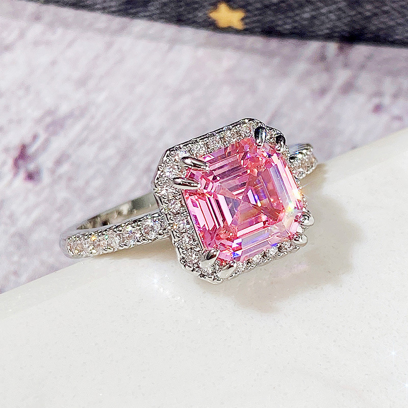 Hand Jewelry Classic Square Pink Diamond Princess Micro-encrusted Women's Copper Ring display picture 3