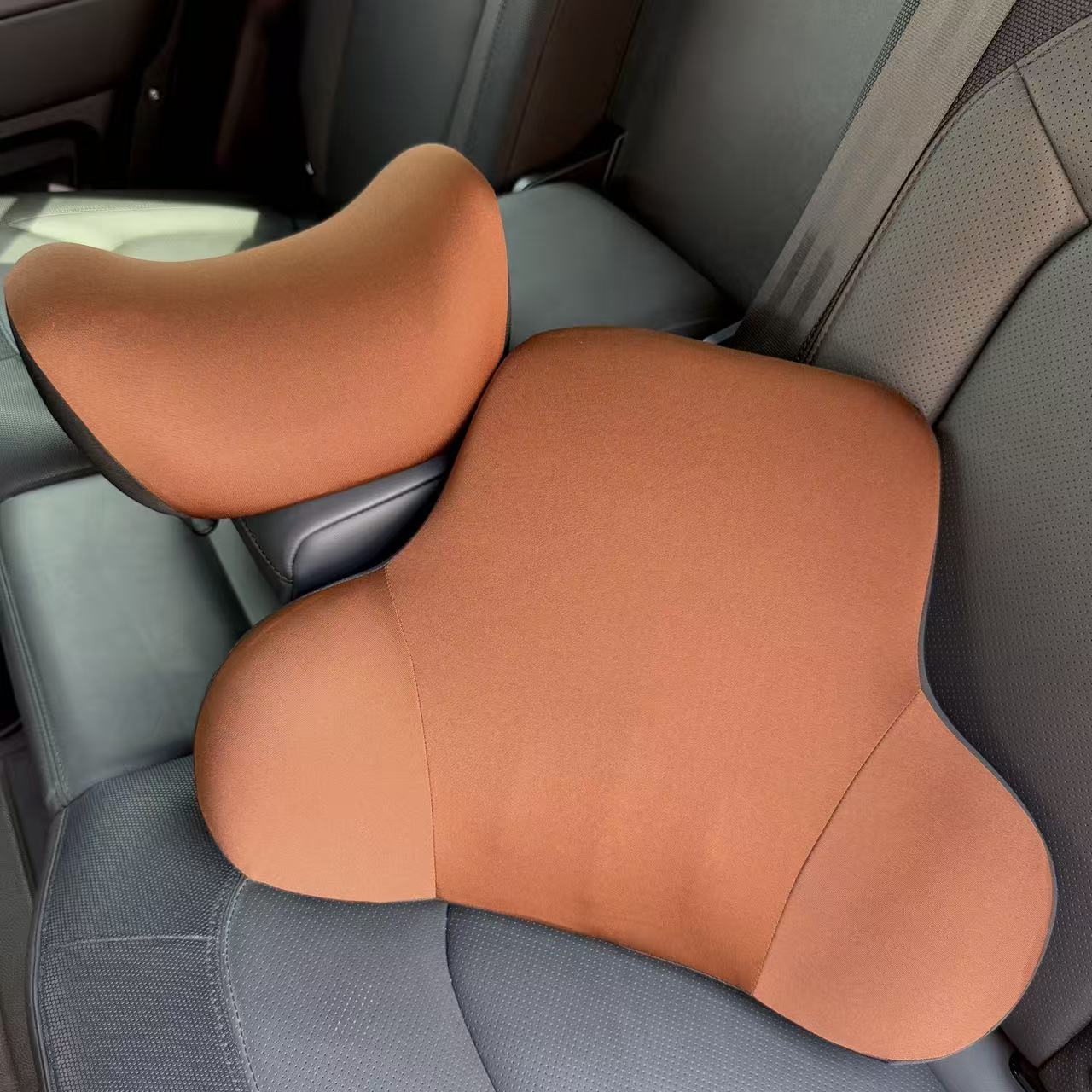 Business-style solid color car headrest and lumbar support set, made of memory foam, skin-friendly and soft, lightweight and compact neck support and back cushion
