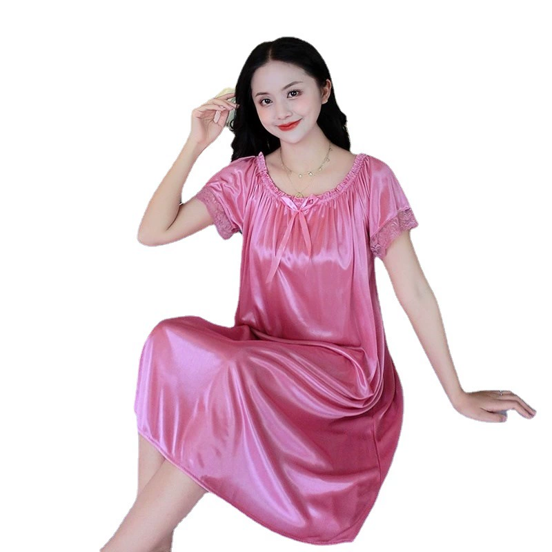 Шелковая ночная рубашка oversize средней длины, короткие рукава, one size (обхват груди 120 см, длина 1 м)