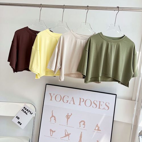 European and American style short-sleeved crop top leisure sports T-shirt, breathable dance yoga cover-up fitness short-sleeved top
