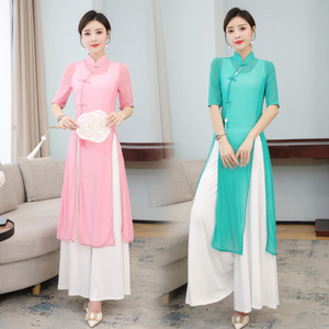 Ao Dai Chinese dress retro oriental Qipao Chinese style stage performance cheongsam Dance zen dance clothes tea clothes