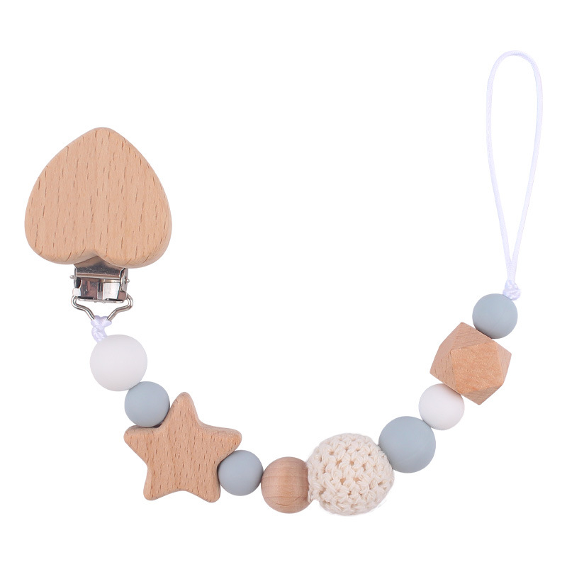 Nuevo bebé de dibujos animados melocotón corazón Haya clip calmante bebé DIY estrella mordedura chupete cadena anti-gota cadena
