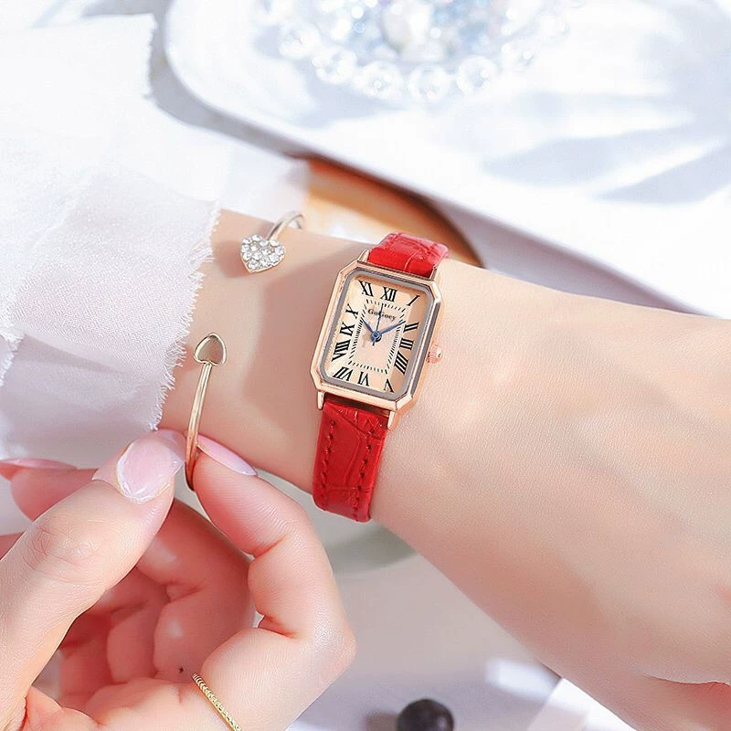 Rectangular Watch Gogoey, waterproof Korean-style, simple elegant design, belt strap
