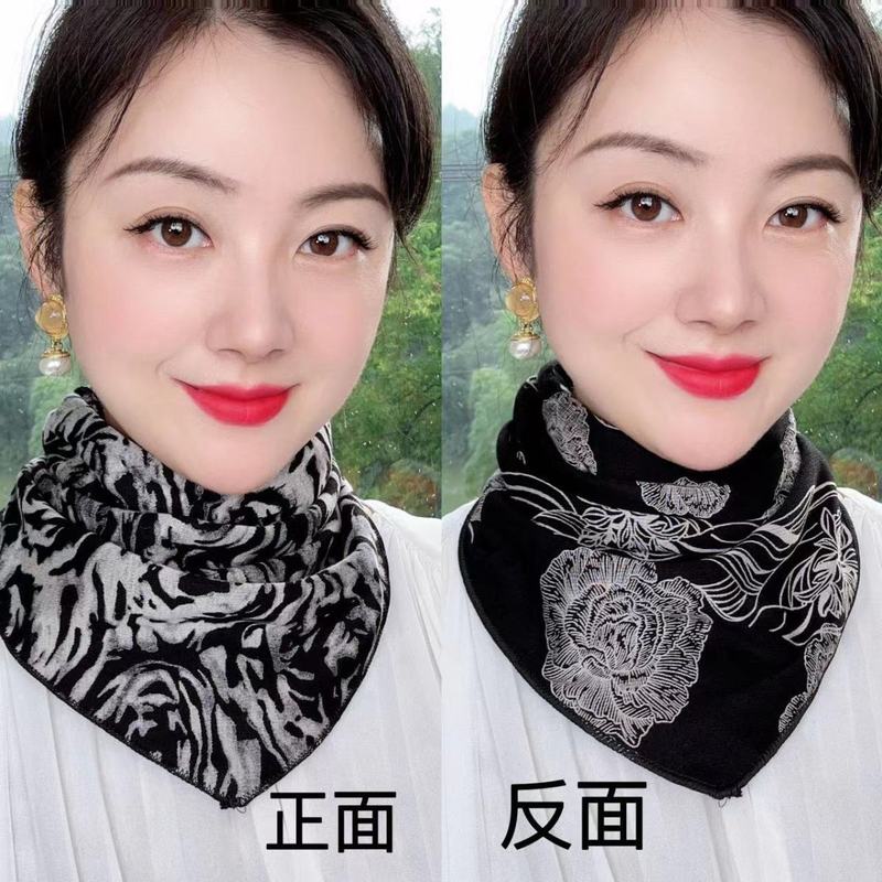 【両面マカオ綿三角タオル】秋冬首保護保温マフラー女性気質百合ファッション防寒多機能|undefined