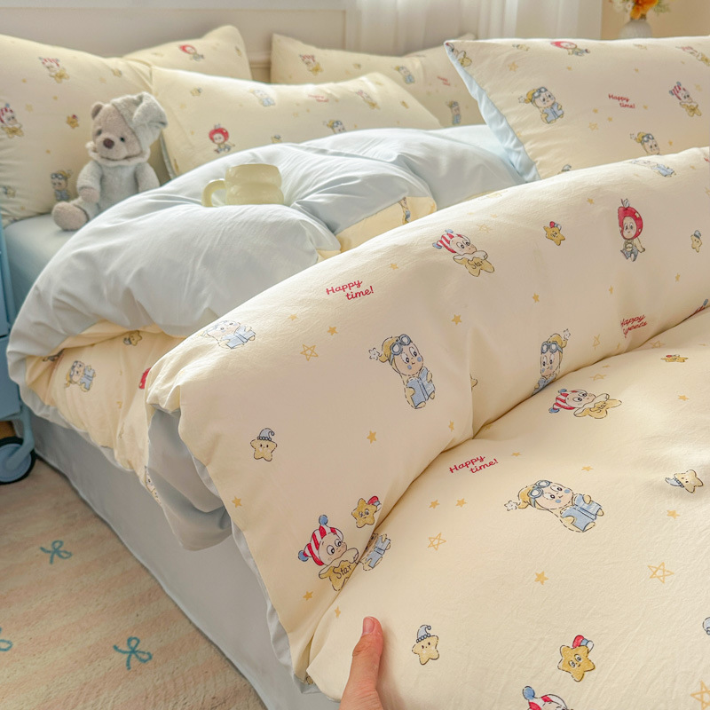 Cama de clase A ultra suave para madres y bebés con cuatro piezas de algodón puro desnudo para dormir sábanas de doble hilo cubierta dormitorio con tres y cuatro piezas