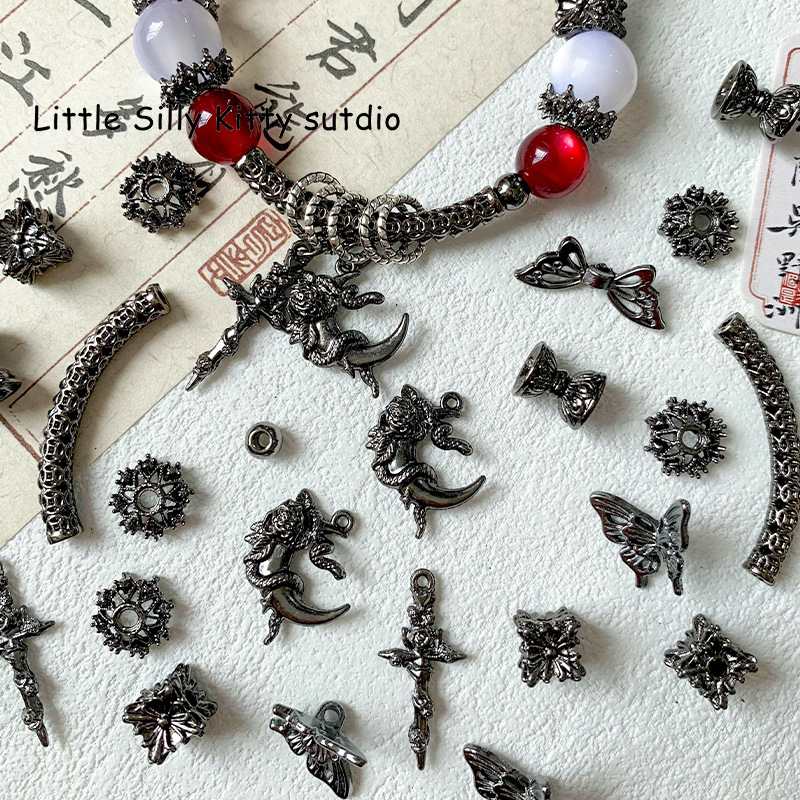 Gun Black Color-preserving Alloy Moon Flower Vine Pendant Separated Beads Flower Holder Handmade Beaded Bracelet Necklace diy Accessories Material