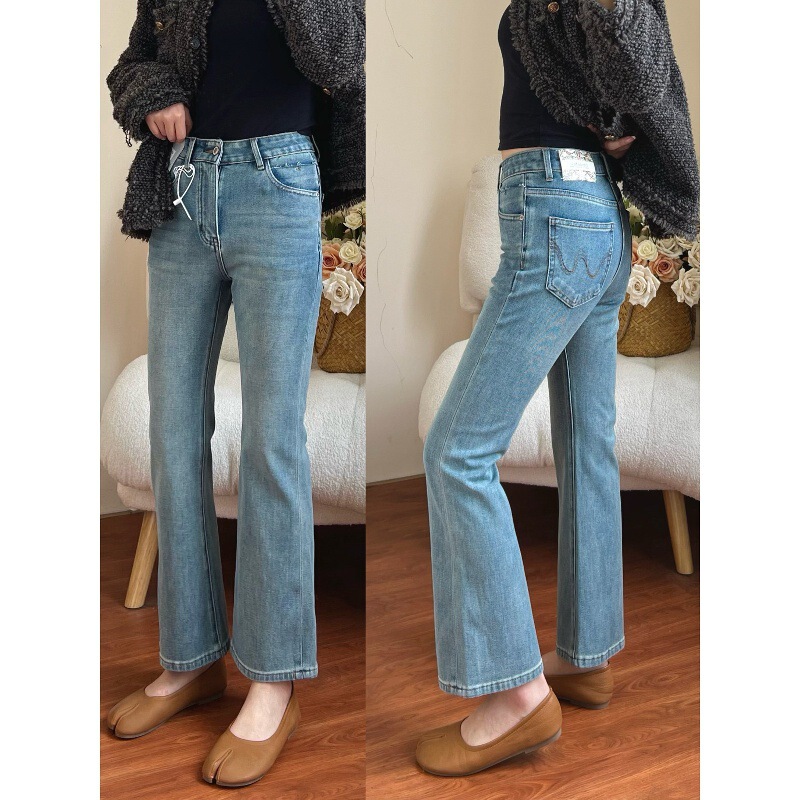 2026 Autumn New Plus Size Blue Flared Jeans for Women High Waist Slimming Narrow Fit Petite Stretchy Cropped Pants 2026 Autumn New Plus Size Blue Flared Jeans for Women High Waist Slimming Narrow Fit Petite Stretchy Cropped Pants