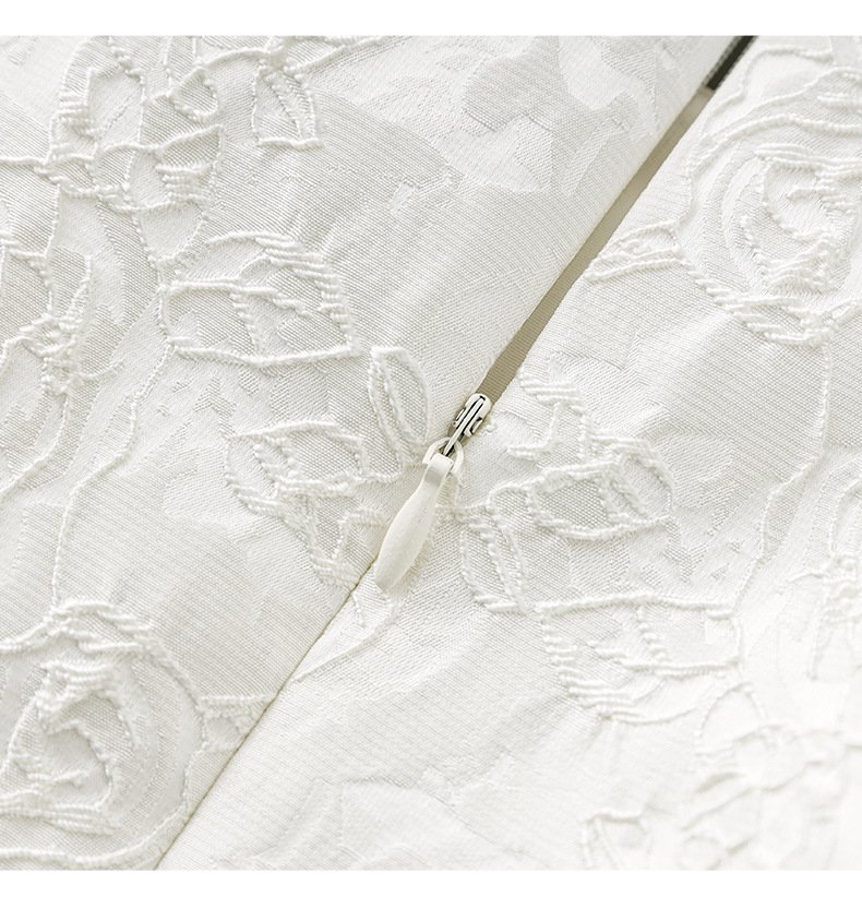 Váy liền tay phồng cổ vuông jacquard nổi họa tiết ngọc trai phong cách tiểu thư — Màu be chi tiết 15