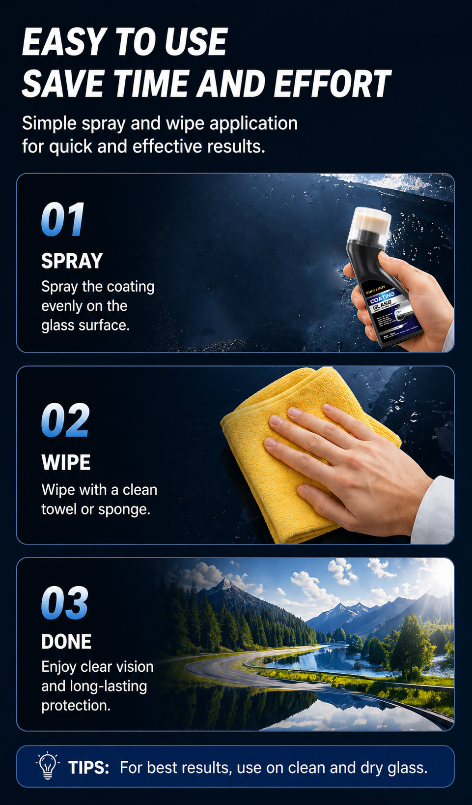 Car Glass Coating Spray Anti-Fog, Waterproof, Water-Repellent, Long-Lasting Cleaner for Car Glass Coating