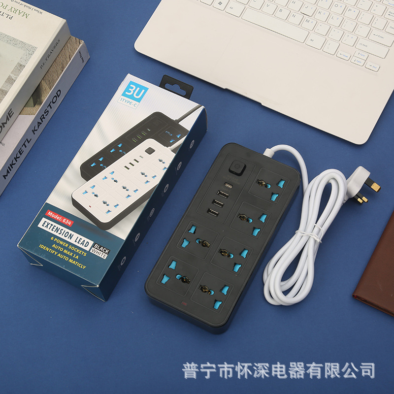 3USB + 1PD fabricantes al por mayor enchufe de comercio exterior enchufe multifuncional mezcla de color blanco y negro con antichoque eléctrico puerta de seguridad azul cielo