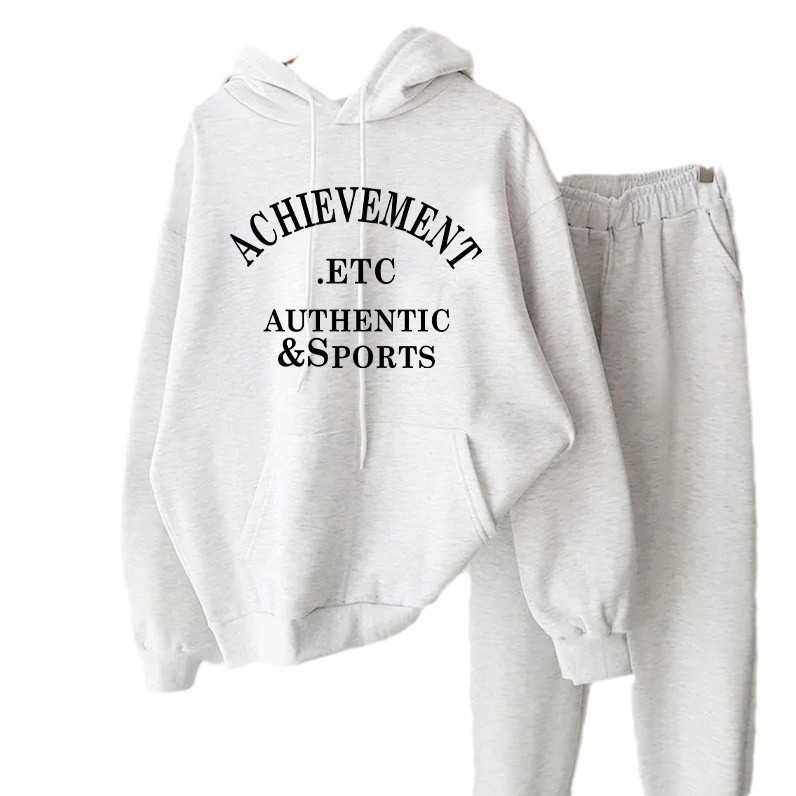 Damenbekleidung plus Samt-Kapuzenpullover Damenpullover BF lockere Jacke mit Buchstabendruck lässiger Sporthosenanzug mit weitem Bein Winter_voghion.com