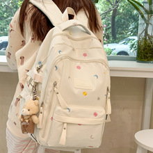 2025新款书包女大学生可爱刺绣大容量电脑双肩包轻便初高中生背包