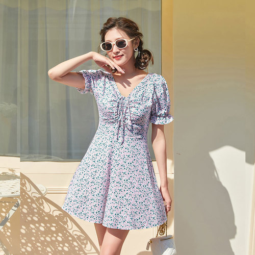 Gyeoengyang Women's French Floral Conservative Slimming Teenage Belly Covering Fresh Student One-piece Swimsuit